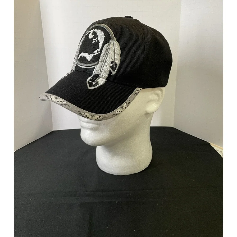Native Pride Buffalo Bison & Eagle Feathers Logo. Native Back Adjustment Cap Hat